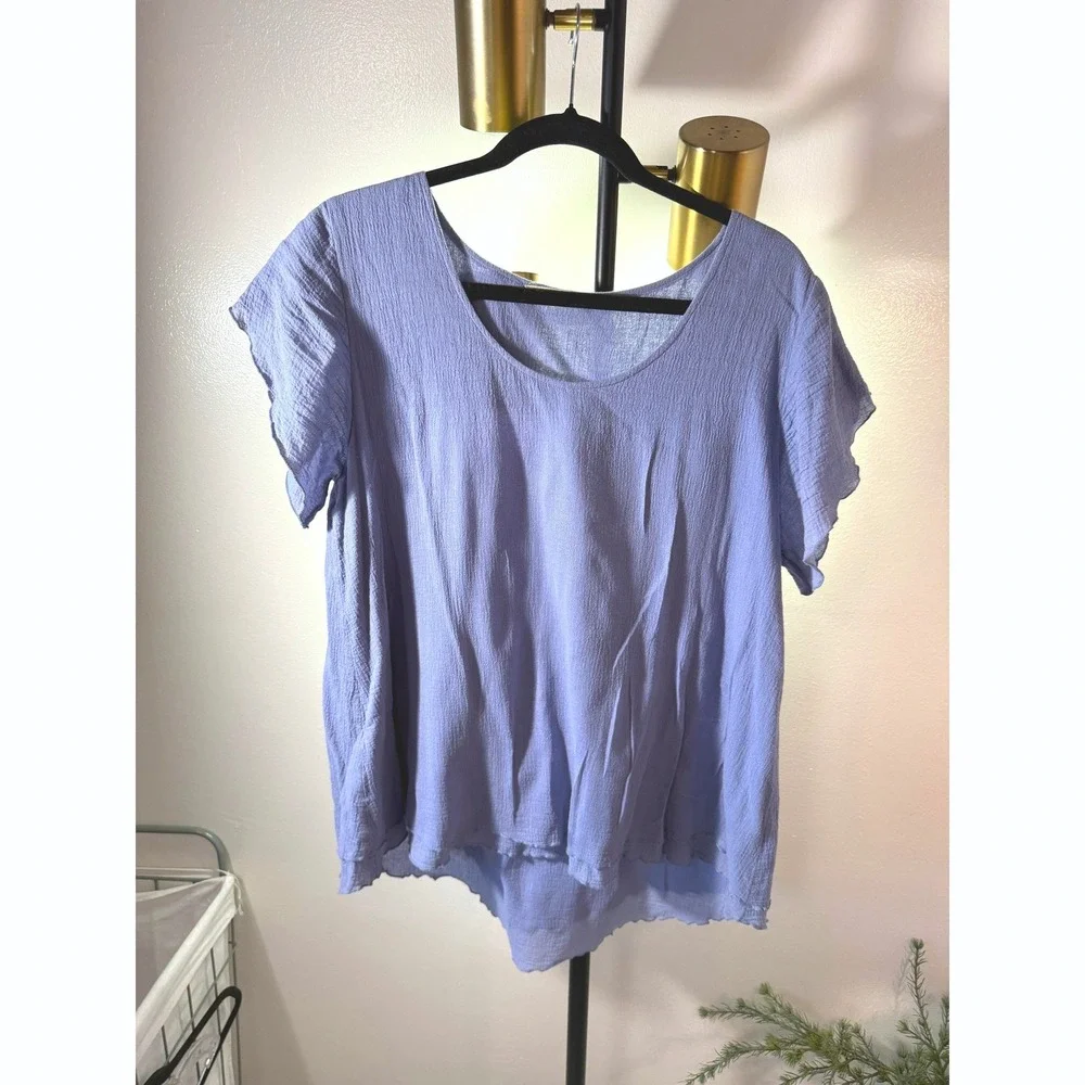 Soft Surroundings top periwinkle blue‎ layered vacation m/l oversized gauze euc
